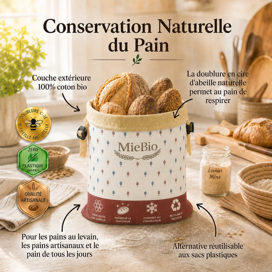 Sac à pain en cire d'abeille et 100% coton — Premium