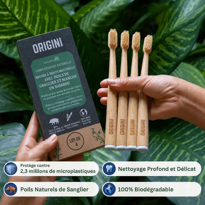 ORIGINI Brosse à dents en poils de sanglier et bambou